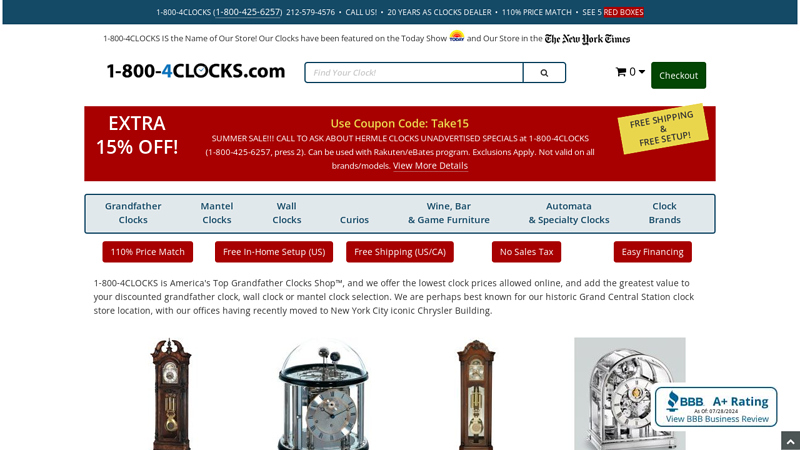Grandfather Clocks from Howard Miller, Ridgeway, Hermle, Bulova, Kieninger, Wall Clocks and Mantel Clocks Too | 1-800-4CLOCKS