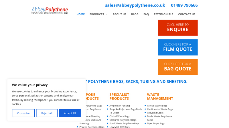 Polythene bag manufacturer, poly and plastic bags UK