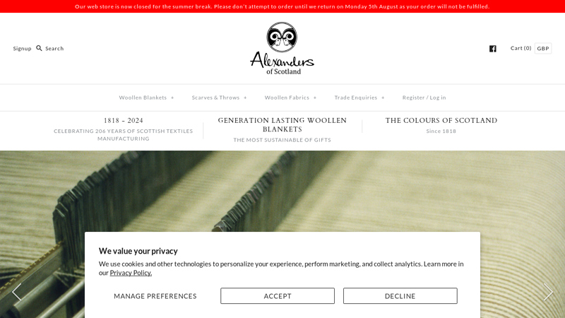 Alexanders of Scotland wool fabrics, blankets and scarves C alexandersofscotland.com