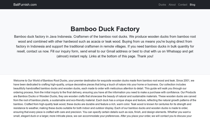 Bamboo Duck Factory Java Indonesia Bamboo Root Ducks Wooden Ducks Wholesale