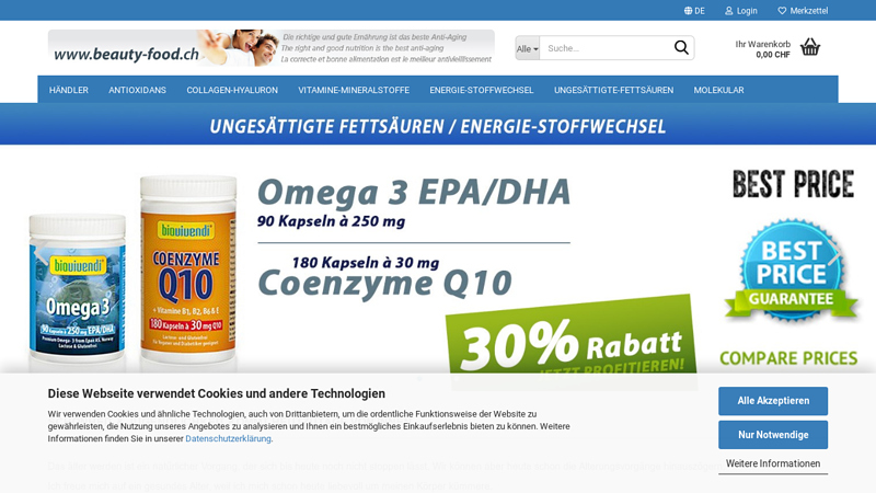 Anti-Aging-Nutrition - Hyalurons?ure, Amino Collagen, Omega 3, Coenzym Q10, Resveratrol, Kollagen