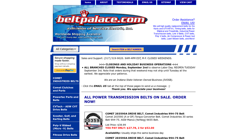 Go Kart belts, Timing belts, Poly V belts, Comet Industries Belts & Parts, Link V-Belt, Air Compressor Belt, ATV-UTV Belt, Elliptical Belt, Lawn Mower Belts, Power Transmission Belts, CVT Belts, Go Kart belts
