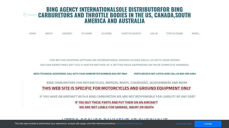 BING AGENCY INTERNATIONALSOLE DISTRIBUTORFOR BING CARBURETORS AND THROTTLE BODIES IN THE US, CANADA,SOUTH AMERICA AND AUSTRALIA - Bing Carburetor Home