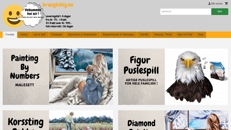 BRAOGBILLIG.NO - Korssting pakker, painting by numbers, diamond painting, tanken?tter og hjernetrim spill