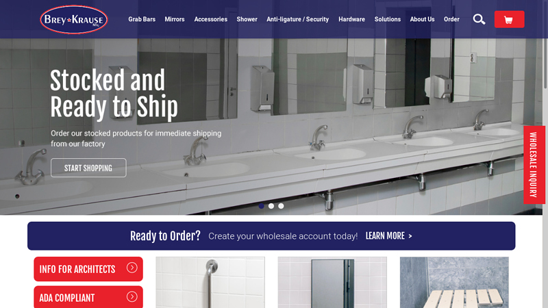 Brey-Krause Manufacturing Company - Washroom Accessories, ADA Grab Bars, Mirrors, Shower Seats, Shower Rods, Hooks, Security Accessories, Corner Guards, Kick Plates, Janitorial Accessories, and Marine Hardware