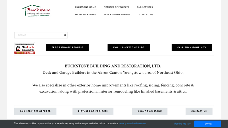 Buckstone Building & Restoration, LTD. - Garage & Deck Builders in Akron Canton Youngstown & surrounding areas throughout Northeast Ohio. Home Improvement contractor proudly serving Portage, Summit, Stark County - Buckstone Home Page: Portage, Summit, Stark County deck builders & garage builders, remodeling contractors, roofing & siding installers, servicing all areas near Akron Canton Youngstown Northeast Ohio