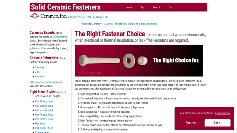 Solid Ceramic Fasteners from Ceramco, Inc.