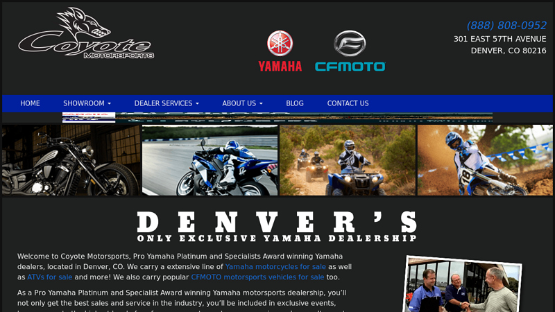 Coyote Motorsports | Motorcycle, ATV Dealer Located in Denver Colorado Featuring Yamaha and CFMOTO Brands | Sales Service Parts and Accessories.