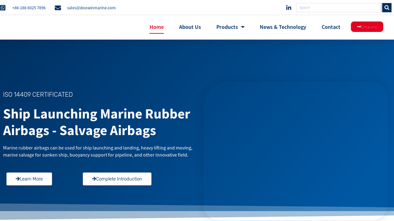 Doowin Marine - Manufacturer of ship launching airbags, pneumatic Yokohama fenders, inflatable pipe plugs, offshore buoys, foam fenders