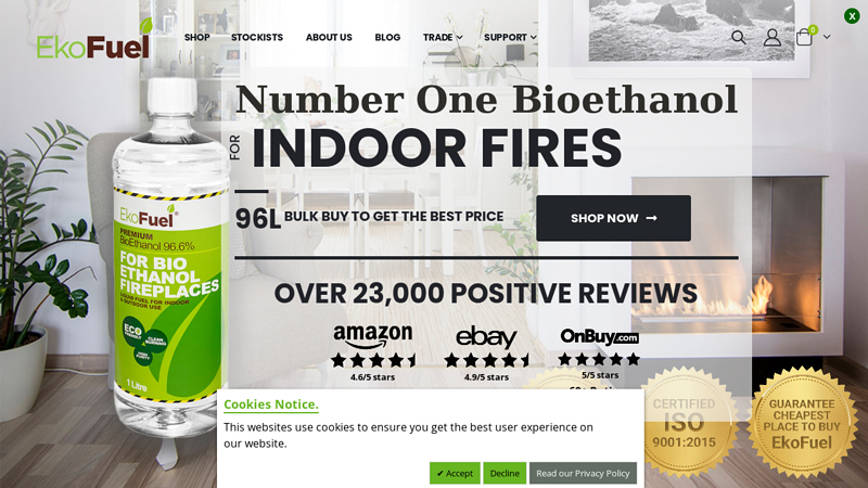Bioethanol Fuel for Fires, Spirit Marine Stove Fuel, Alcohol Camping Fuel and BBQ Lighting Fluid | EkoFuel