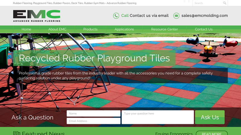 Environmental Molding Concepts (EMC) - An industry leading manufacturer of rubber flooring playground tiles and recycled rubber mats for flooring, landscape, roof protection and equestrian applications.