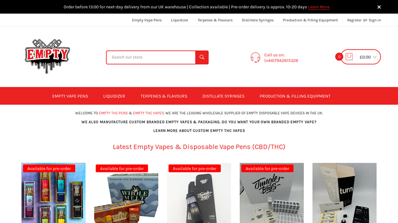 Buy Empty THC Vapes | Empty Cali Disposable Vape | UK Pen Supplier C Empty THC Pens
