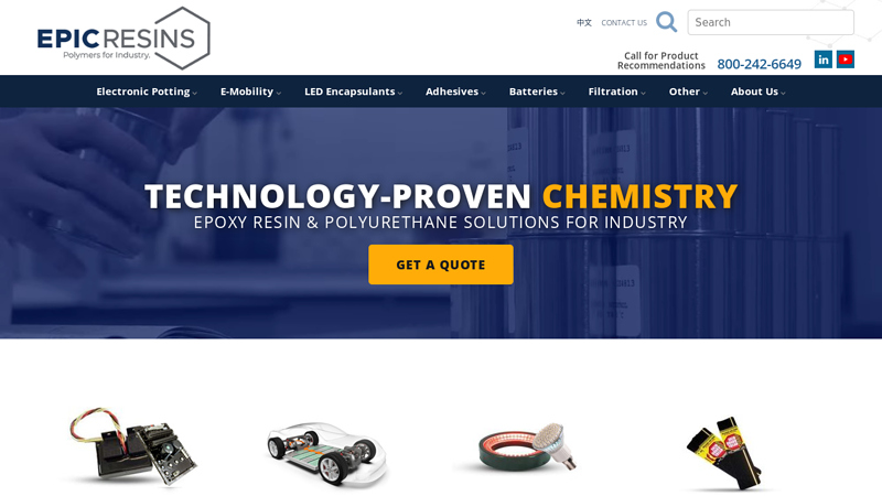 Epoxy Resin Manufacturer | Electronics Potting Compounds | Custom Epoxy Formulator | Polyurethane Adhesives | LED Encapsulants | Epic Resins - Manufacturer of Epoxy Resins and Polyurethane Compounds