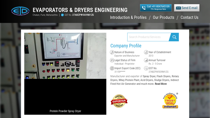 Spray Dryer and Rotary Dryers Manufacturer | EVAPORATORS & DRYERS ENGINEERING, Pune
