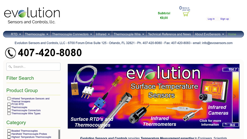 Evolution Sensors and Controls | Thermocouples, RTD Pt100 Sensors, Infrared Cameras, Connectors, Wire