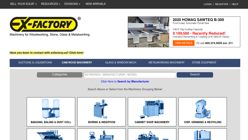 EX-FACTORY Woodworking and Metalworking Machinery - Used, New