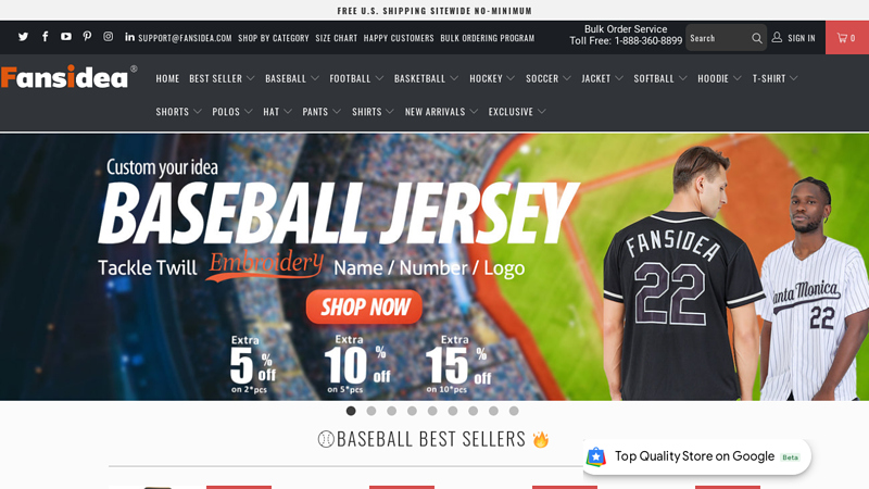 Custom Jerseys Baseball, Basketball, Football & Hockey at Fansidea