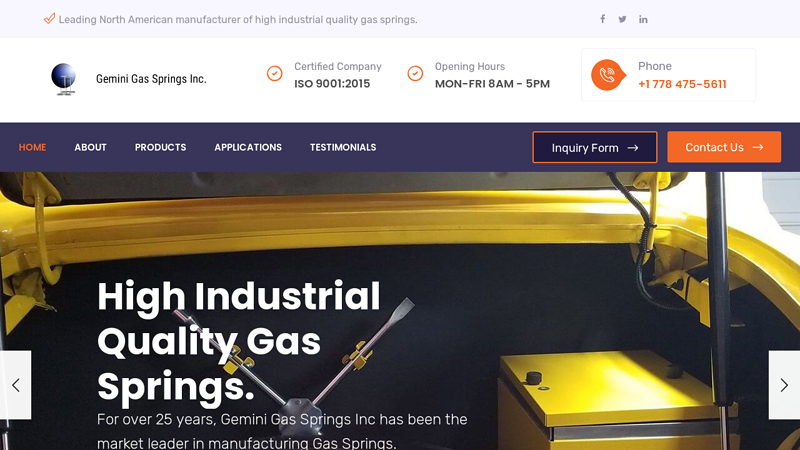 Gas Spring, Dampers, Struts | Gemini Gas Springs Inc.