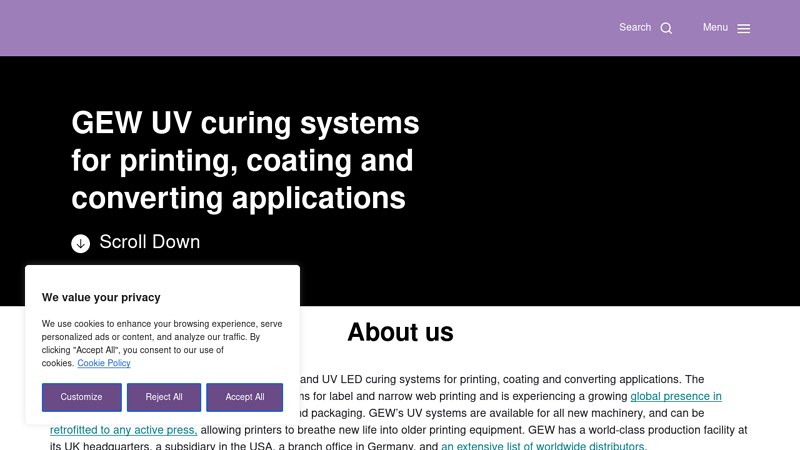 GEW UV curing systems for printing, coating and converting applications