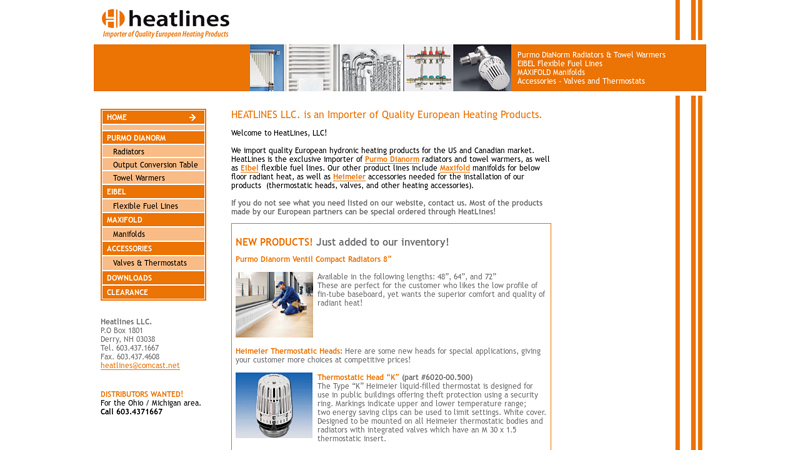 Heatlines LLC, Importer of European Heating Products | PURMO DIANORM Radiators & Towel Warmers | EIBEL Flexible Fuel Lines | MAXIFOLD Manifolds | Hydronic Products