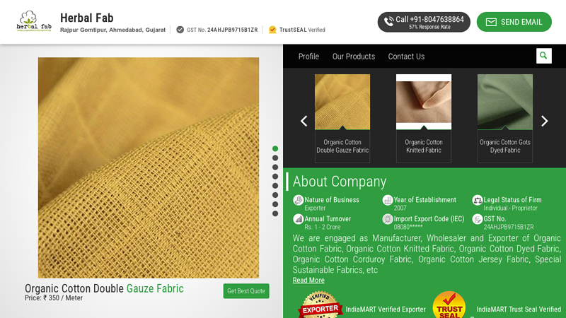 Herbal Fab - Exporter of Organic Cotton Fabric & Special Sustainable Fabrics from Ahmedabad