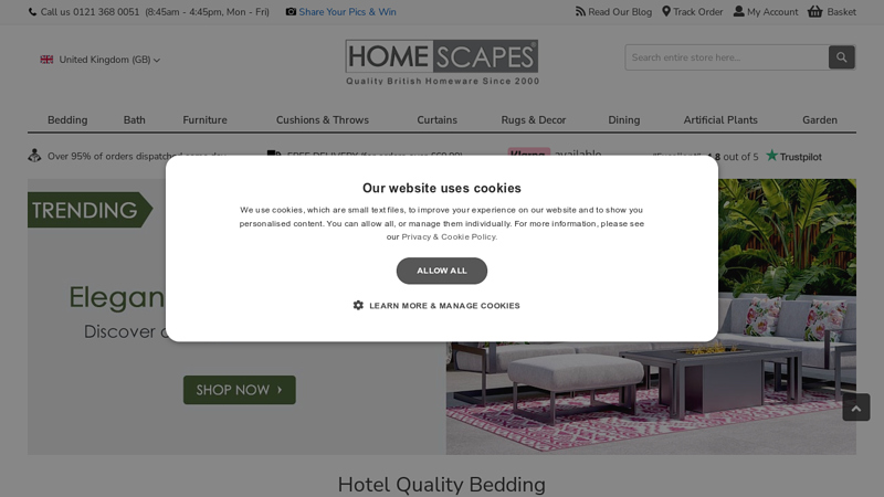 Homescapes - Bed & Bath Linen, Cushions, Curtains, Furniture