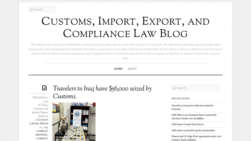 Customs, Import, Export, and Compliance Law Blog - The opinions expressed are those of David Hsu and do not necessarily reflect the views of the firm, its partners, or its clients. The information in this blog is for general information purposes only and is not intended to be and should not be taken as legal advice on any subject. No recipient of content from this site, clients or otherwise, should act on the basis of any content in this site without seeking the appropriate legal or professional advice based on the particular facts and circumstances at issue from an attorney licensed in the recipient