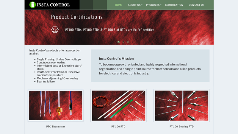 Insta Control: PTC Thermistors, Resistance Temperature Detectors, Thermistor Protection Units, Dual Thermistor Protection Units, Thermistor Protection Relays, Thermal Switches, Bearing Temperature Detectors, india