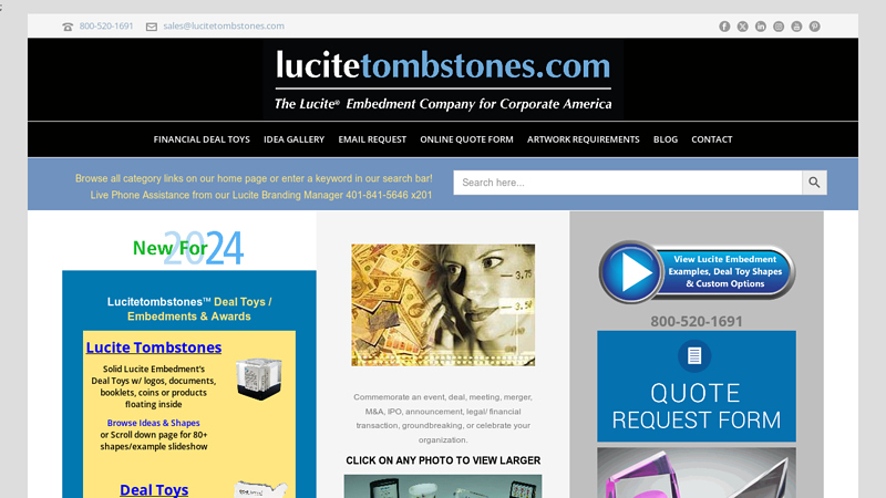 Home - LUCITE: Lucite Tombstones, Lucite Deal Toys, Embedments, Deal Gifts & Acrylic Awards
