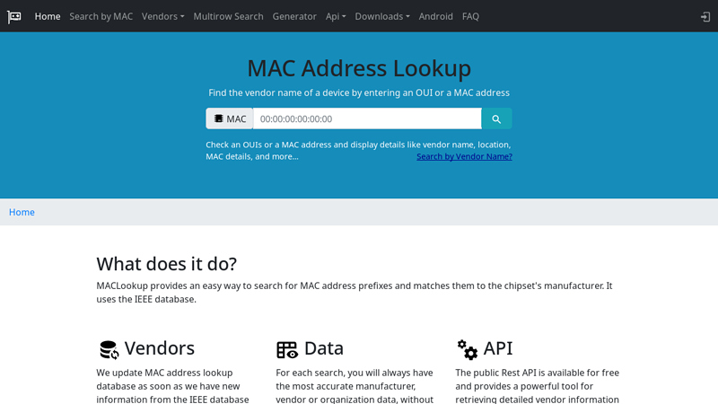 MAC Address Vendor Lookup | MAC Address Lookup
