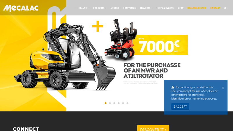 MECALAC, Excavators, Loaders, Backhoe Loaders, Dumpers and Compaction rollers