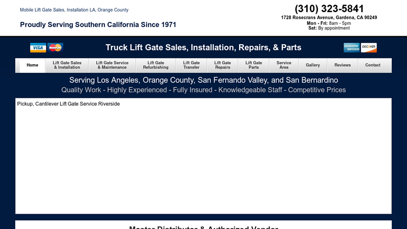 Mobile Lift Gate Service, Repair, Installation, Sales, Parts Los Angeles Orange County Riverside CA