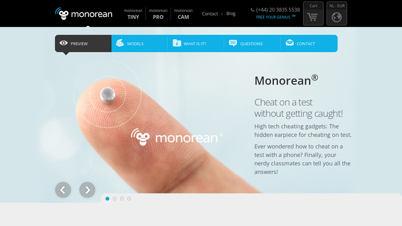 Wireless hidden earpiece and camera for cheating on tests and exams. Monorean
