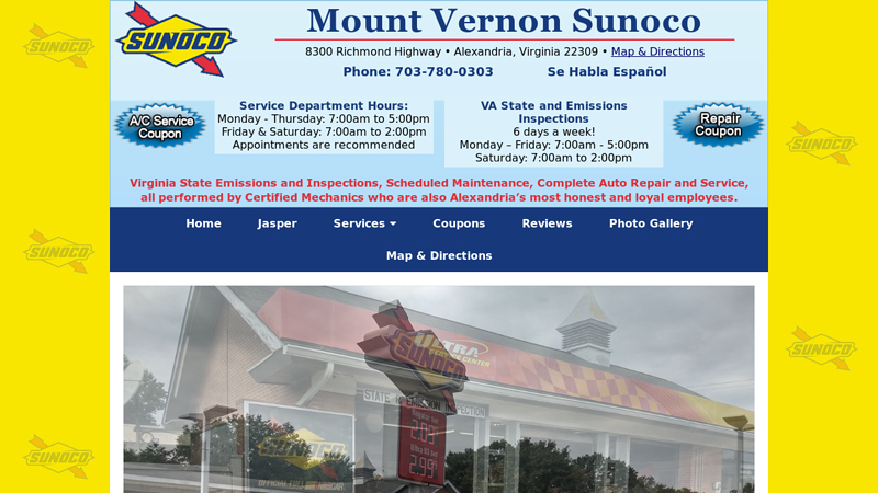Mount Vernon Sunoco | Alexandria inspections emissions brake repair air conditioning | coupons specials automotive vehicle maintenance car mechanic Virginia VA