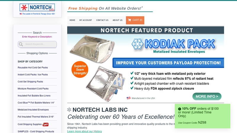 Cold Shipping Supplies, Reusable Hot & Cold Gel Packs, Instant Cold Packs - Nortech Labs, Inc.