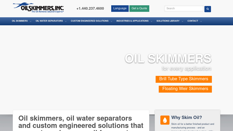 Oil Skimmers and Oil/Water Separators to Remove Oil from Wastewater | Oil Skimmers, Inc.
