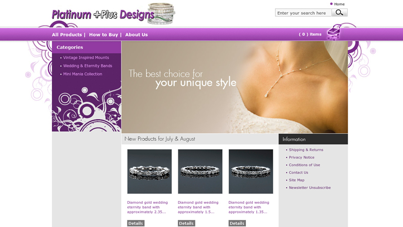 Platinum Plus Designs, manufacturers of antique reproduction jewelry, Micro-Pave bands and French cut rings, Elegant Engagement Rings, Wedding bands and custom jewelry, made in U.S.A. Featuring Micro-Pave and French cut diamonds.
