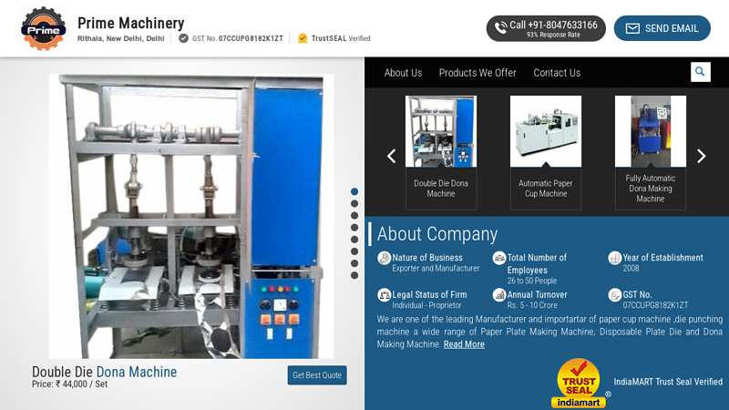 Prime Machinery - Manufacturer of PAPER CUP MAKING MACHINE & PAPER GLASS MAKING MACHINE from New Delhi