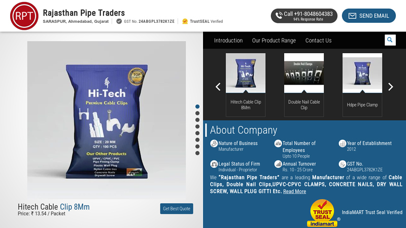 Rajasthan Pipe Traders, Ahmedabad - Manufacturer of Nail Cable Clip and Circle Nail Cable Clip