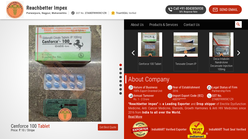 Reachbetter Impex, Nagpur - 100% Export Oriented Unit of Erectile Dysfunction Medicine and ED Medicines