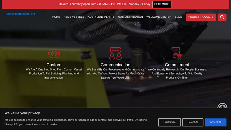 Pressure Vessels and Acetylene Gas Plant Manufacturer - Rexarc