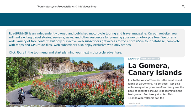 RoadRUNNER Motorcycle Touring & Travel Magazine