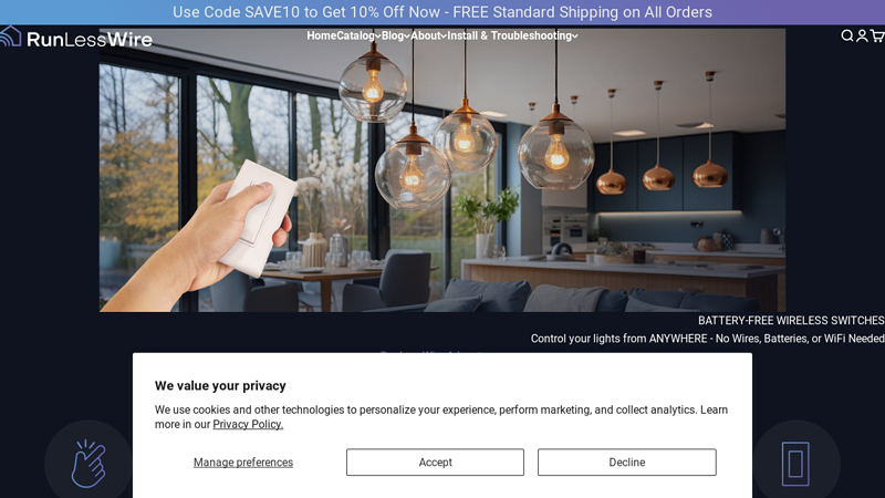 RunLessWire Battery-Free & Wireless Light Switches