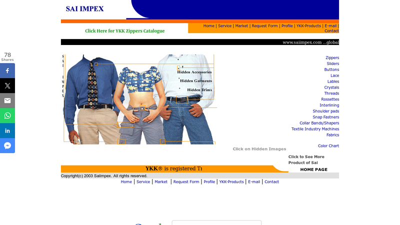 Importers and Exporters of YKK zippers in India,buttons,Sliders,Crystals,Rosettes,Rivets,Plastic zippers and Metal Zippers etc