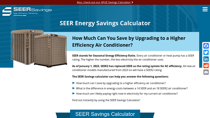 SEER Energy Savings Calculator for Air Conditioners