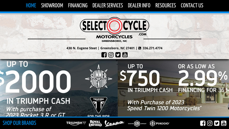Select Cycle in Greensboro, NC | Triumph Motorcycles, Royal Enfield, Vespa. Parts & Service