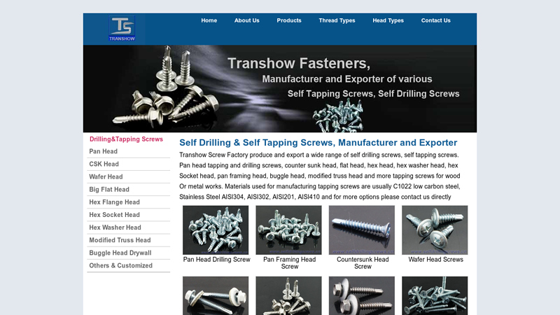 Self Drilling Screws and Self Tapping Screws Manufacturer, Exporter, Supplier, Producer from China Transhow Fasteners