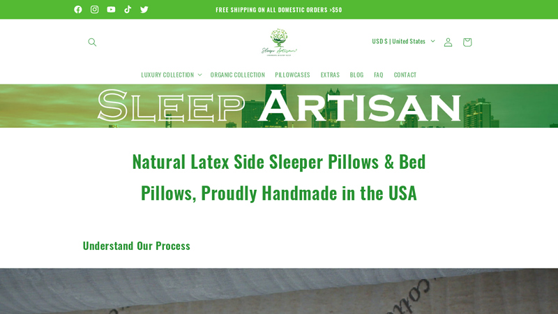 Natural latex side sleeper, neck roll, body and travel Pillow C Sleep Artisan