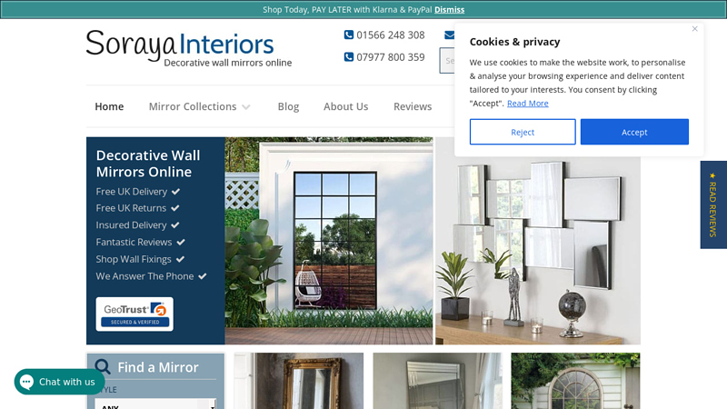 Decorative Wall Mirrors Online | Large Mirrors | Soraya Interiors UK