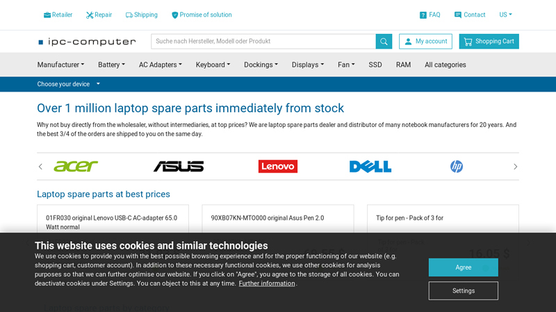 Laptop Sparepart Shop: Battery, Power Adaptor, Display, Mainboard, Keyboard, Laptop Repair